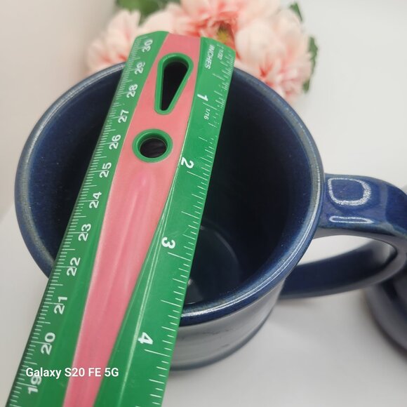 Vintage Ross Canadian Oversize Mugs Pottery Artisan Blue Glaze Set of 2 - Picture 13 of 14